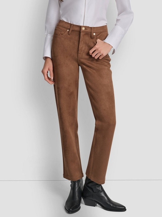 Dkny Denim - DKNY Women's Mid Rise Straight Suede Pants in Burnt Sugar Brown Polished NWT